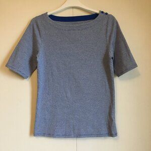 Segments Blue & White Pinstriped Half Sleeve Cotton Tee Small Preppy
